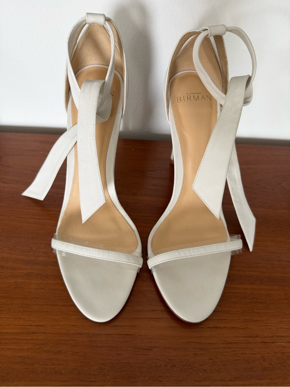 Alexandre Birman Off-White Leather Ankle Tie Heels